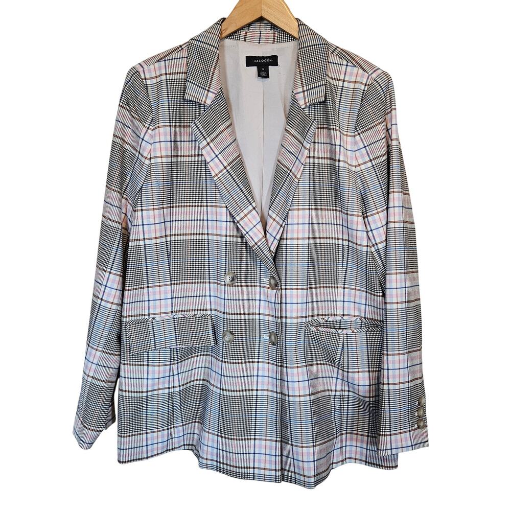 Halogen Nordstrom Lilian Check Double Breast Blazer Plaid Women's Size 1x Office